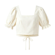 Women's Cream Square Neck Puff Sleeve Cropped Blouse with Drawstring