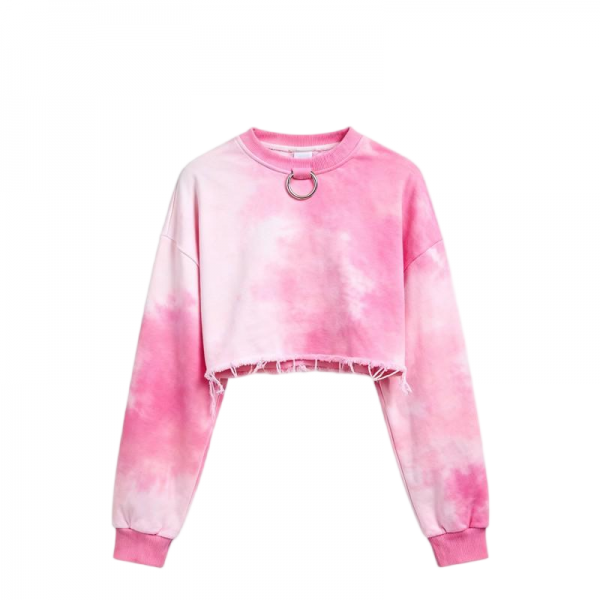 Women's Pink Tie-Dye Cropped Sweatshirt with Ring Detail