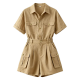 Women's Khaki Utility Romper with Collar & Belted Waist