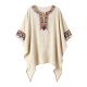 Women's Cream Boho Embroidered Poncho Blouse with Asymmetric Hem
