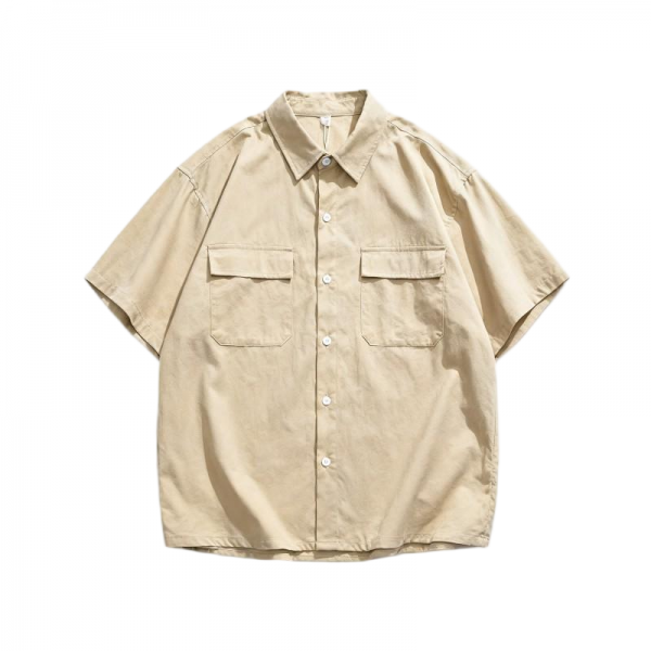 Khaki Oversized Short Sleeve Utility Shirt