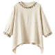 Women's Beige Linen-Blend Olive Branch Embroidery Asymmetric Hem Sweatshirt