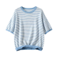 Women's Blue & White Striped Oversized Short Sleeve Knit Top