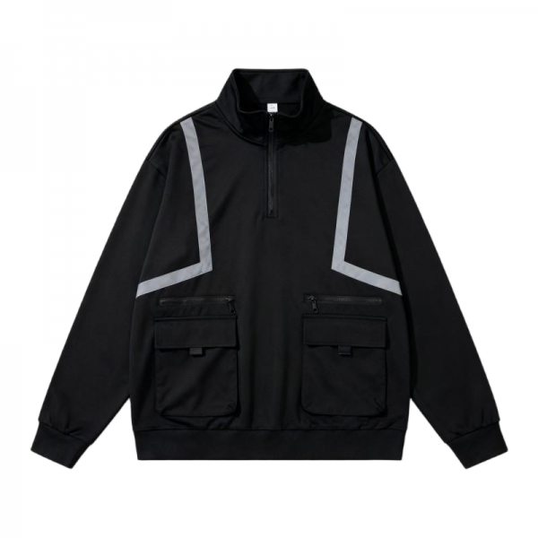 Men's Black Half-Zip Utility Sweatshirt with Reflective Strips