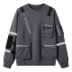 Men's Gray Techwear Multi-Zip Pocket Reflective Strip Sweatshirt