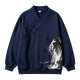 Men's Navy Chinese Frog Button Sweatshirt with Ink Print