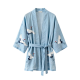 Women's Light Blue Kimono-Style Jacket with Crane Embroidery & Self-Tie Belt
