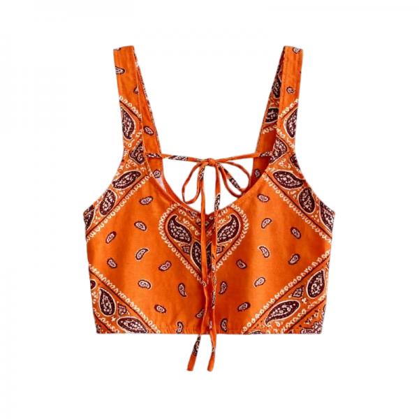Women's Orange Paisley Print Tie-Back Cami Top