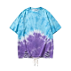 Women's Blue & Purple Tie-Dye Oversized Short Sleeve T-Shirt with Rips & Drawstring