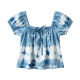 Women's Blue & White Tie-Dye Square Neck Off-Shoulder Short Sleeve Blouse