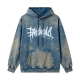 Men's Distressed Blue Tie-Dye Graffiti Hoodie