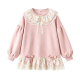 Women's Pink Lace Collar Bow Detail Ruffled Hem Sweatshirt