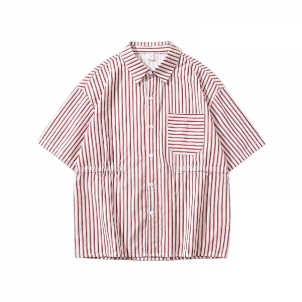 Women's Red & White Striped Oversized Short Sleeve Shirt