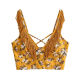 Women's Yellow Floral Print Cami Top with Fringe Straps & Crisscross Back