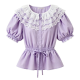 Women's Lavender Lace Collar Puff Sleeve Blouse with Drawstring Waist